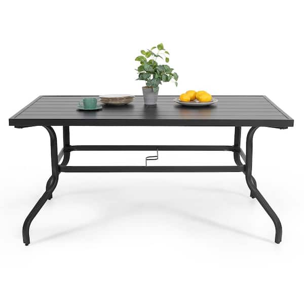 Nuu Garden Black Rectangle Metal Outdoor Patio Dining Table with Umbrella Hole TA103