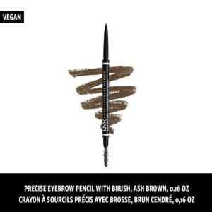 NYX Professional Makeup Micro Brow Pencil, Dual- Ended Eyebrow Pencil, With Integrated Spoolie, For Natural Looking Brows, Vegan Formula, Ash Brown, 0.003 oz - .09g