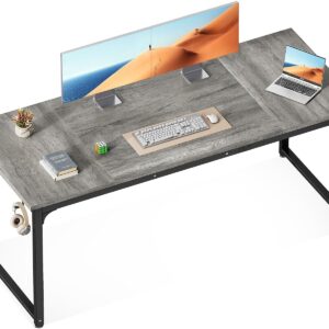 ODK 63 Inches Large Computer Desk for Home Office, Modern Desk for Small Spaces, Writing Desk with Headphone Hooks, Grey Oak