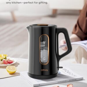Offacy Electric Kettle, Tea Kettle Pot, Double Wall Glass Inner 1.5L/1200W, Hot Water Kettle Teapot Boiler & Heater with Automatic Shut Off, BPA-Free & LED Indicator Lights, Black