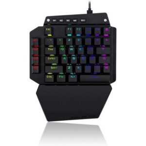 One Handed Mechanical Gaming Keyboard Wired, RGB Led Backlit, 6 Onboard Macro Keys, Detachable Wrist Rest, Blue Switch - Clicky, and Detachable Type C