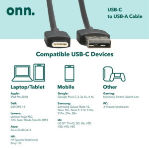 onn 24W Dual USB-A Port Wall Charger With 3ft A-C Cable, Foldable Plug, White