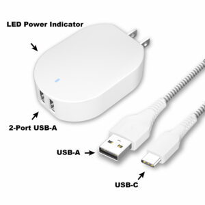 onn 24W Dual USB-A Port Wall Charger With 3ft A-C Cable, Foldable Plug, White