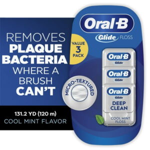 Oral-B Glide Pro-Health Deep Clean Waxed Dental Floss, Cool Mint, 40m, 3 Pack