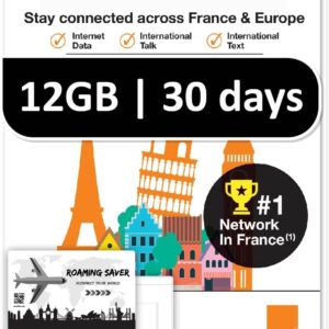 Orange Holiday Europe Prepaid SIM Card Combo Deal 12GB Internet Data in 5G/4G/LTE (Data tethering Allowed)+30min & 200 Texts from Europe to Any Country Worldwide+1 Sim Card...