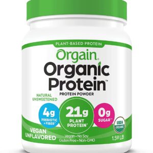 Orgain Organic Unflavored Vegan Protein Powder, Natural Unsweetened - 21g of Plant Based Protein, Non Dairy, Gluten Free, No Sugar Added, Soy Free, Non-GMO, 1.59 lb (Packaging...
