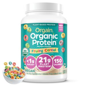 Orgain Organic Vegan Protein Powder, Fruity Cereal - 21g Plant Based Protein, Gluten Free, Dairy Free, Lactose Free, Soy Free, No Sugar Added, Kosher, For Smoothies & Shakes -...