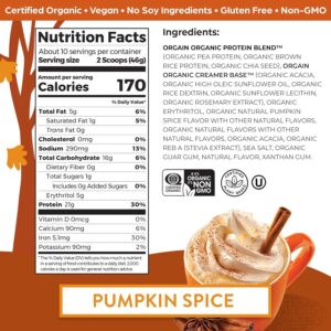 Orgain Organic Vegan Protein Powder, Pumpkin Spice - 21g of Plant Based Protein, Non Dairy, Gluten Free, 1g of Sugar, Soy Free, Kosher, Non-GMO, 1.02 Lb (Packaging May Vary)