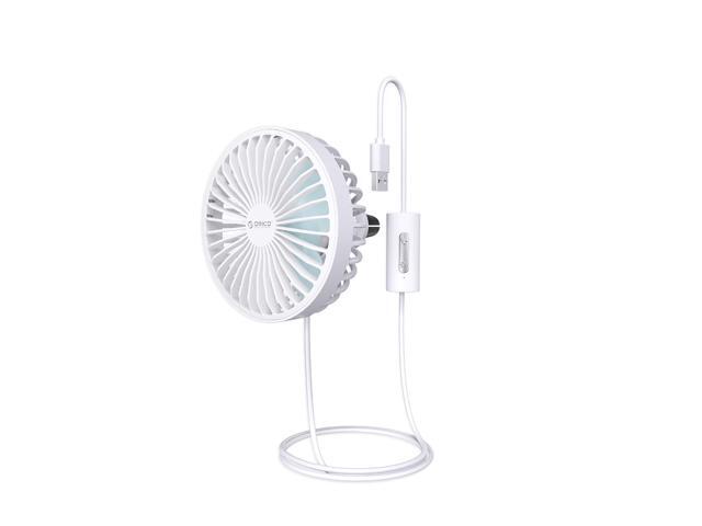 ORICO Summer Car Cooling Fan Three-Speed Adjustable Low Noise 360° Rotation DC 5.0V for RV Truck Bus Boat Car Vehicle - White
