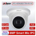 Original 8MP DH IPC-HDW2831TM-AS-S2 Lite IR POE Fixed-focal WDR Built-in Mic Eyeball Network IP67 Camera White 3.6mm Lens