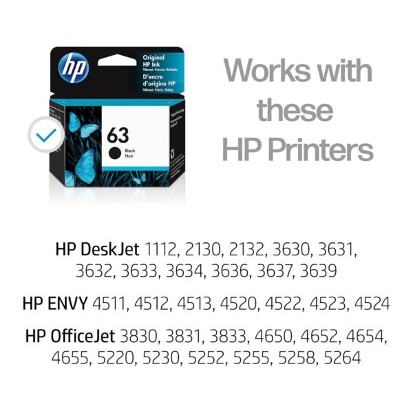 Original HP 63 Black Ink Cartridge | Works with HP DeskJet 1112, 2130, 3630 Series; HP ENVY 4510, 4520 Series; HP OfficeJet 3830, 4650, 5200 Series | Eligible for Instant Ink |...