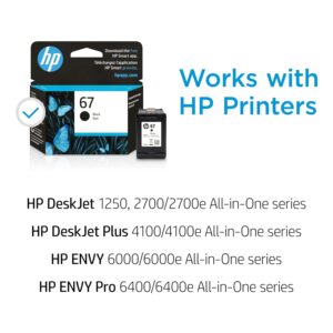 Original HP 67 Black Ink Cartridge | Works with HP DeskJet 1255, 2700, 4100 Series, HP Envy 6000, 6400 Series | Eligible for Instant Ink | 3YM56AN