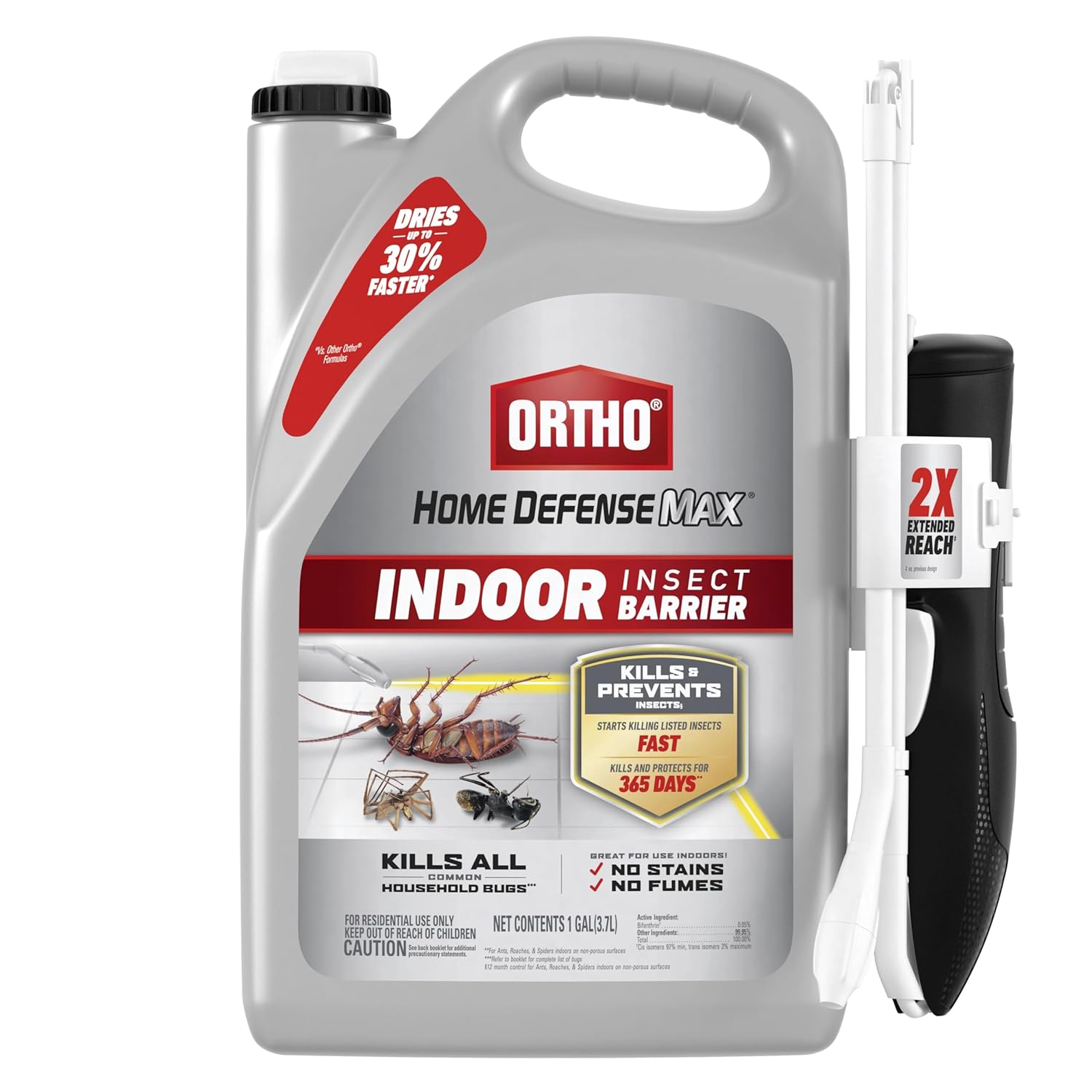 Ortho Home Defense Max Indoor Insect Barrier with Extended Reach Comfort Wand, Kills Ants, Roaches, Spiders, Fleas and Ticks, 1 gal.