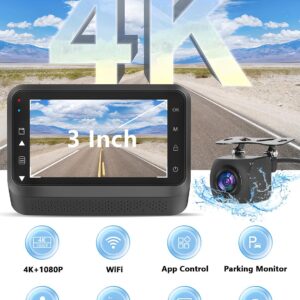 Otovoda Dash Cam Front and Rear Camera, 4K+1080P WiFi Dual Dashcam with APP, 3’’ IPS Dash Camera for Cars with Free 64GB Card, Dashboard Camera with Night Vision, 24/7 Parking...