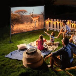 Outdoor-Projector-Screen-with-Stand - 120 inch Portable Projector Screen Indoor Outdoor Projector Screens 16:9 4K HD Lightweight Movie Screen with Carry Bag for Backyard Movie...