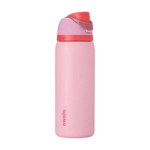 Owala FreeSip Insulated Stainless Steel Water Bottle with Straw for Sports and Travel, BPA-Free Sports Water Bottle, 32 oz, Pink, Angel Food Cake