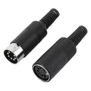 Pair Black Plastic Cover DIN 7 Pin Male + Female Straight Audio Adapter