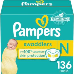 Pampers Diapers Newborn/Size 0 (< 10 lb / < 4.5 Kgs), 136 Count - Swaddlers Disposable Baby Diapers (Packaging May Vary)