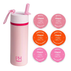 Paris Hilton x Vitapod Daily Wellness System - That's Hot Pink 22oz Pearlescent Water Bottle & 6 Drink Mix Pod Sampler, Includes BEAUTY+, HYDRATION+, and ENERGY+ Functional...