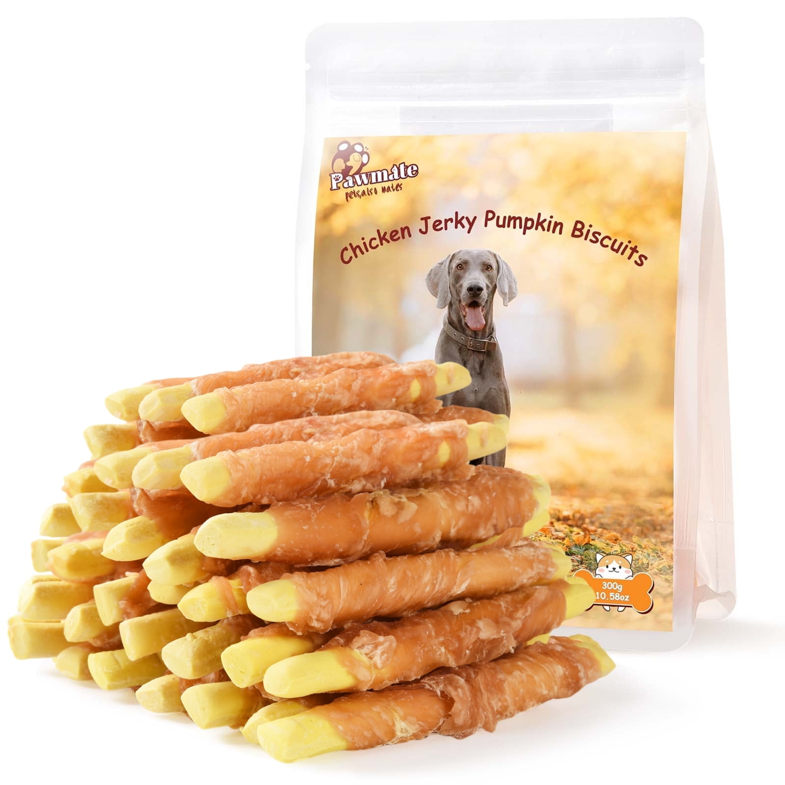 Pawmate Chicken Jerky Wrapped Pumpkin Biscuits Dog Treats, Promote Digestion Soft Chews for All Dogs, 11 oz