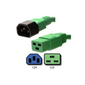 PC9A-24D05003F - JUMPER CORD EXT C14 TO C19 3/14 3FT RND GREEN FOR DATA CENTER