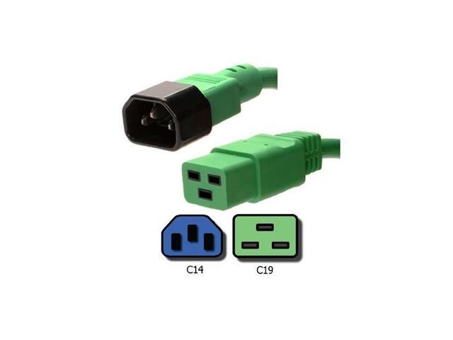 PC9A-24D05003F - JUMPER CORD EXT C14 TO C19 3/14 3FT RND GREEN FOR DATA CENTER