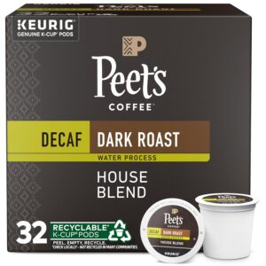 Peet's Coffee, Dark Roast Decaf Keurig K-Cup Pods - Decaf House Blend 32 Count (1 Box of 32 K-Cup Pods)