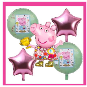Peppa Pig Girly Pink Balloon Bouquet - 5 Piece Party Decoration Set