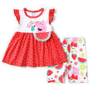 Peppa Pig Toddler Girls 2pcs Watermelon Graphic Ruffle Dress Top with Leggings Bike Shorts Outfit Sets Size 2-6
