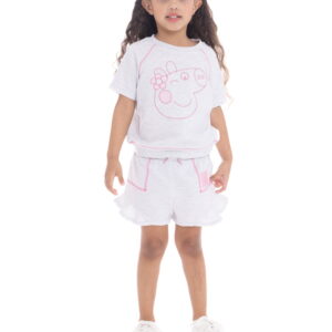 Peppa Pig Toddler Girls Embroidery T-Shirt and Ruffle Shorts Set, 2-Piece, Sizes 12M-5T