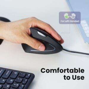 Perixx Perimice-513L Wired Vertical Ergonomic Mouse with 2 DPI, 6 Button Optical Ergo Mouse with 2 Level DPI Switch 1000 1600, Left Handed, Black