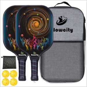 Pickleball Paddles - Nowcity Graphite Pickleball Paddle Set Lightweight Texture Surface Polymer Honeycomb Core Pickleball Racket Cushion Comfort Contour Grip Low-Profile Edge...