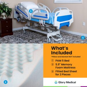 Point A (PAM-5) Premium 5-Function Full Electric Hospital Bed for Home Use, 5.9" Memory Mattress Made in USA, LINAK Motor, Central Locking, 6" Casters, Includes (2X) Bed Sheet...