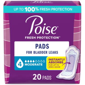 Poise Incontinence Pads for Women, 4 Drop Moderate Absorbency, Regular Length, 20 Count