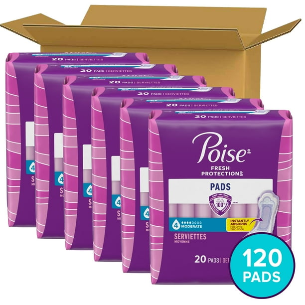 Poise Incontinence Pads for Women, 4 Drop Moderate Absorbency, Regular Length, 20 Count
