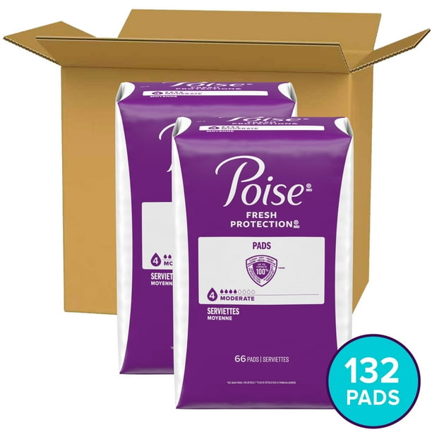 Poise Incontinence Pads for Women, 4 Drop Moderate Absorbency, Regular Length, 132 Count