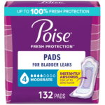 Poise Incontinence Pads for Women, 4 Drop Moderate Absorbency, Regular Length, 132 Count