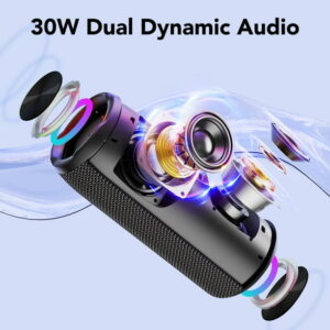 Portable Bluetooth Speaker IPX7 Waterproof, 30W Loud Sound, Deep Bass, Bluetooth 5.3, LED Lights, Wireless Stereo Pairing, 30H Playtime, for Home/Outdoor/Party/Beach, Birthday...