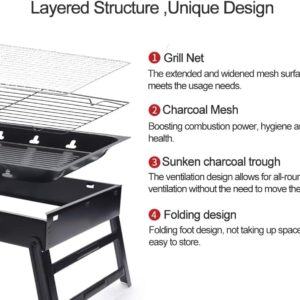 Portable Charcoal Grill,17" Folding Portable BBQ Charcoal Grill Compact Tabletop Mini Smoker Small BBQ Grill Outdoor for Travel Backyard Picnic Beach