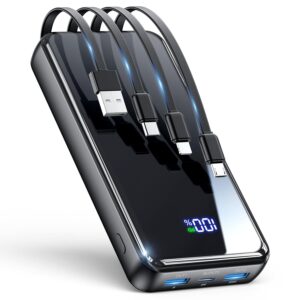 Portable Charger, 42800mAh Power Bank Built-in Cable, 22.5W PD USB C In & Out Fast Charging, External Battery Pack with 6 Output & 2 Input, Travel Phone Charger for iPhone...