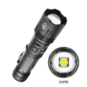 Portable LED Flashlight XHP99 Powerful Camping Tactical Torch USB Rechargeable Zoomable Flash light Waterproof Phone Power Bank