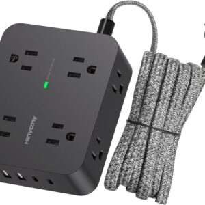 Power Bar Surge Protector, 8 Outlets with 4 USB Charging Ports(2 USB C), 3 Side Outlet Extender with 5 Ft Braided Extension Cord, Flat Plug, Wall Mount, Desk Charging Station...