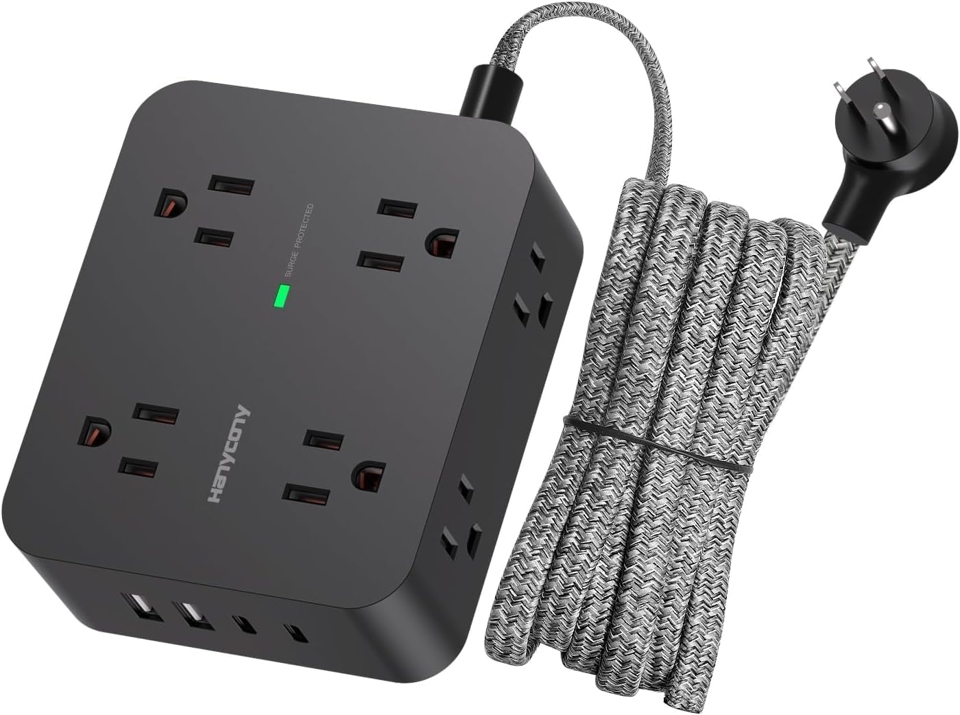 Power Bar Surge Protector, 8 Outlets with 4 USB Charging Ports(2 USB C), 3 Side Outlet Extender with 5 Ft Braided Extension Cord, Flat Plug, Wall Mount, Desk Charging Station...