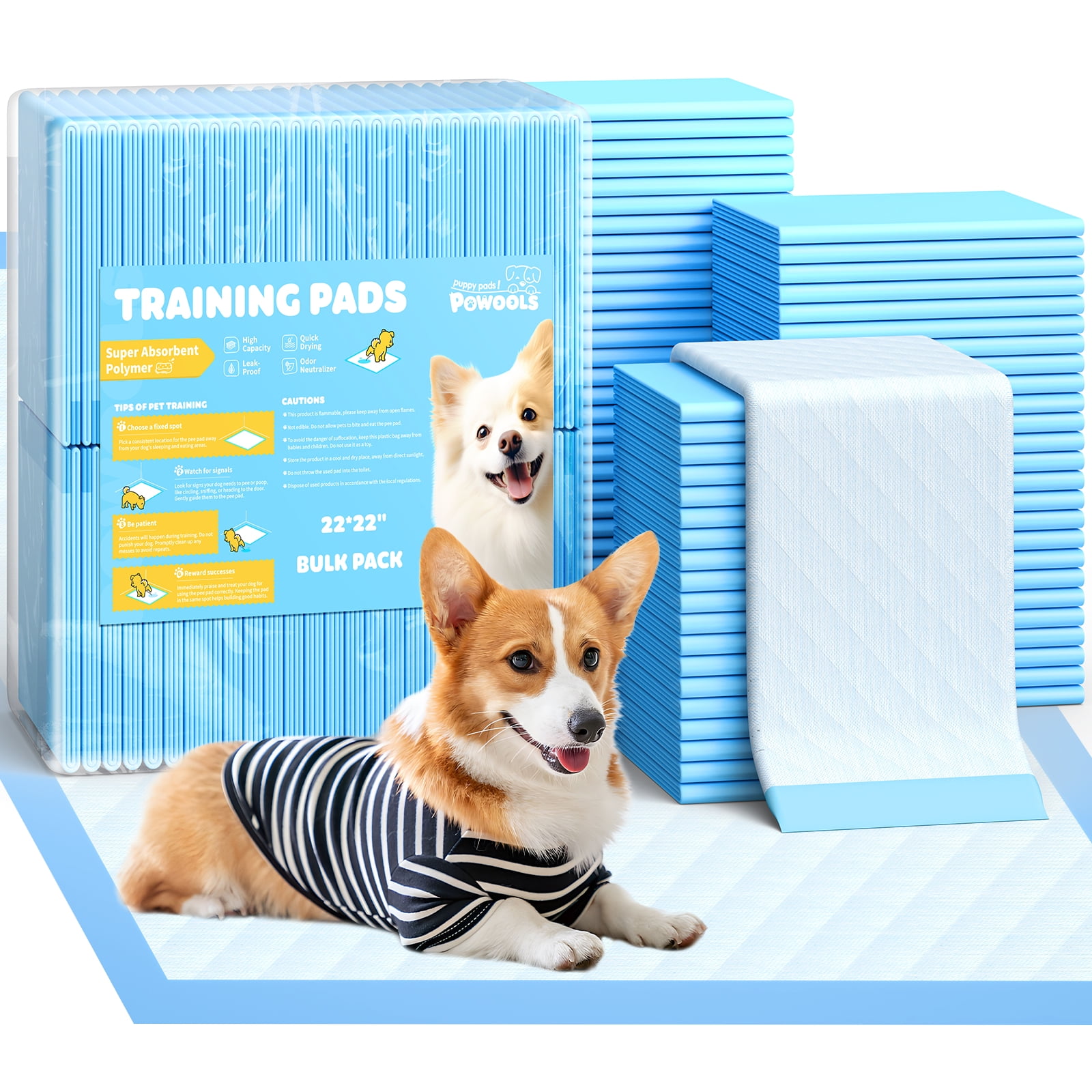 Powools Puppy Pads, 22" x 22" Large 6-Layer 100 Pack Dog Wee Wee Pads with Powerful Absorbency
