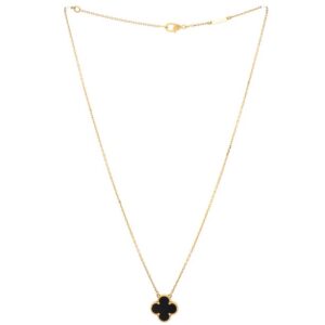 Pre-Owned Vintage Alhambra Pendant Necklace 18K Yellow Gold and Onyx By Rebag