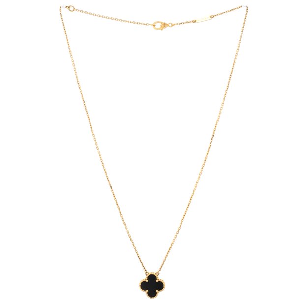 Pre-Owned Vintage Alhambra Pendant Necklace 18K Yellow Gold and Onyx By Rebag