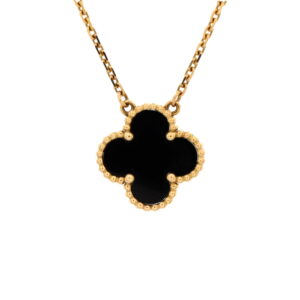 Pre-Owned Vintage Alhambra Pendant Necklace 18K Yellow Gold and Onyx By Rebag