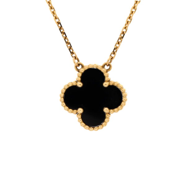 Pre-Owned Vintage Alhambra Pendant Necklace 18K Yellow Gold and Onyx By Rebag Pre-Owned Vintage Alhambra Pendant Necklace 18K Yellow Gold and Onyx By Rebag