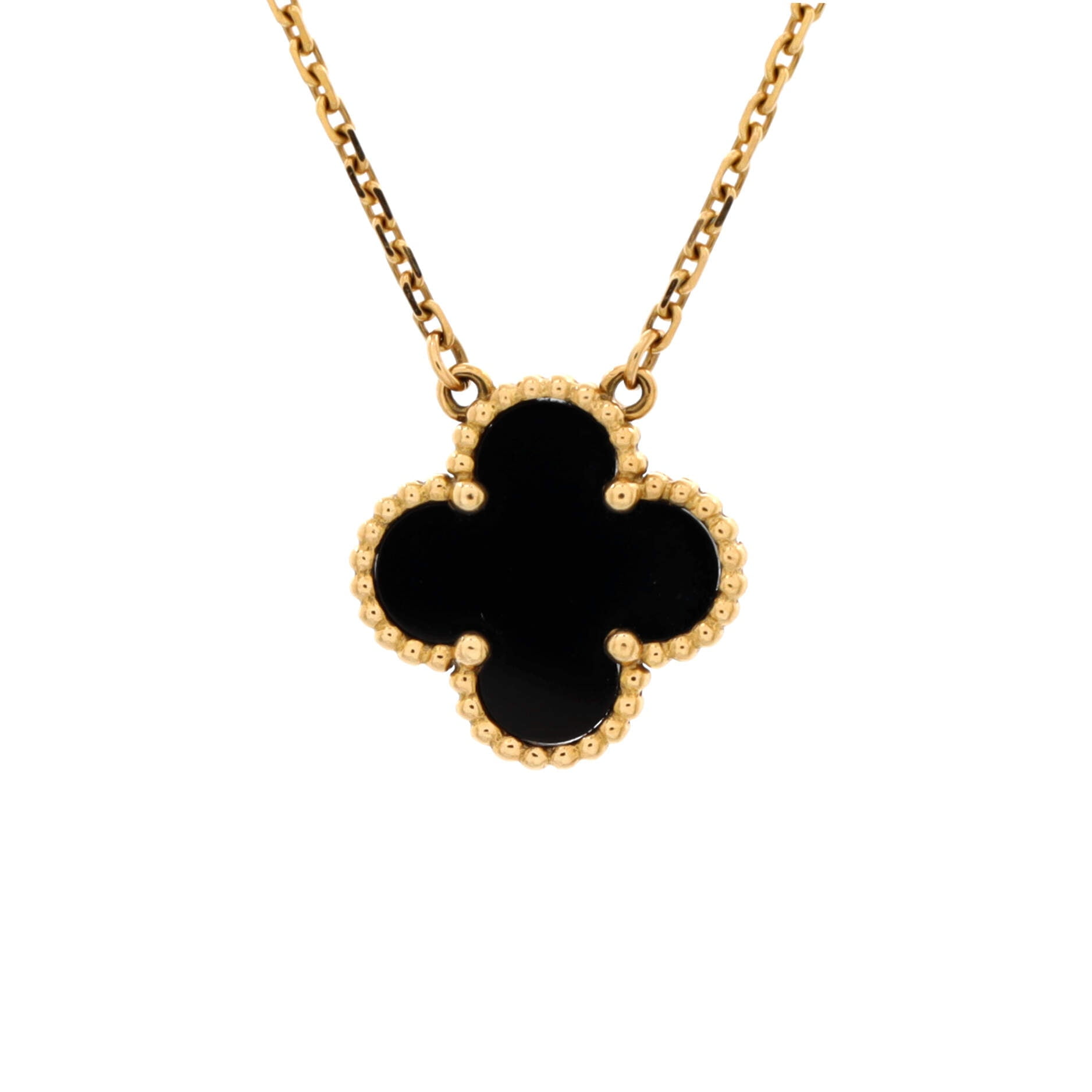 Pre-Owned Vintage Alhambra Pendant Necklace 18K Yellow Gold and Onyx By Rebag