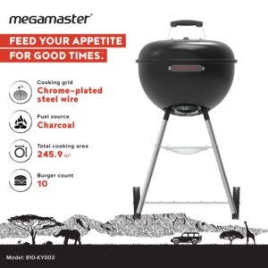 Premium Charcoal Grill, 18" Heavy Duty Charcoal Kettle Grill, Outdoor Cooking, Camping Patio, Backyard, Tailgating, Black